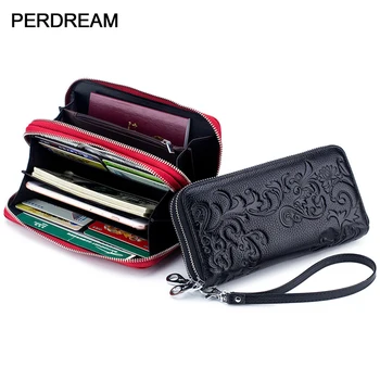 

New Women's Wallet Double Zipper Head Cowhide rfid Anti-RF Scan Wallet