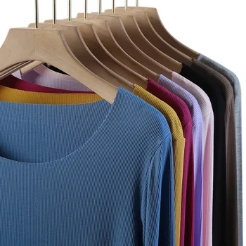 

L Modal Base Shirt Female Autumn 2020 Thread round Neck Purple Underwear Thin Slim Fit Tops Fashion