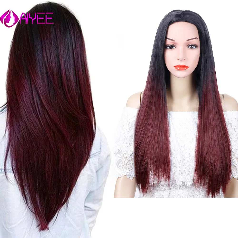 

AIYEE 26''22''Synthetic Wig Resistant Black Purple Green Colors Cosplay Wig Part Heat Wave Blonde Wig Ombre Synthetic Wig