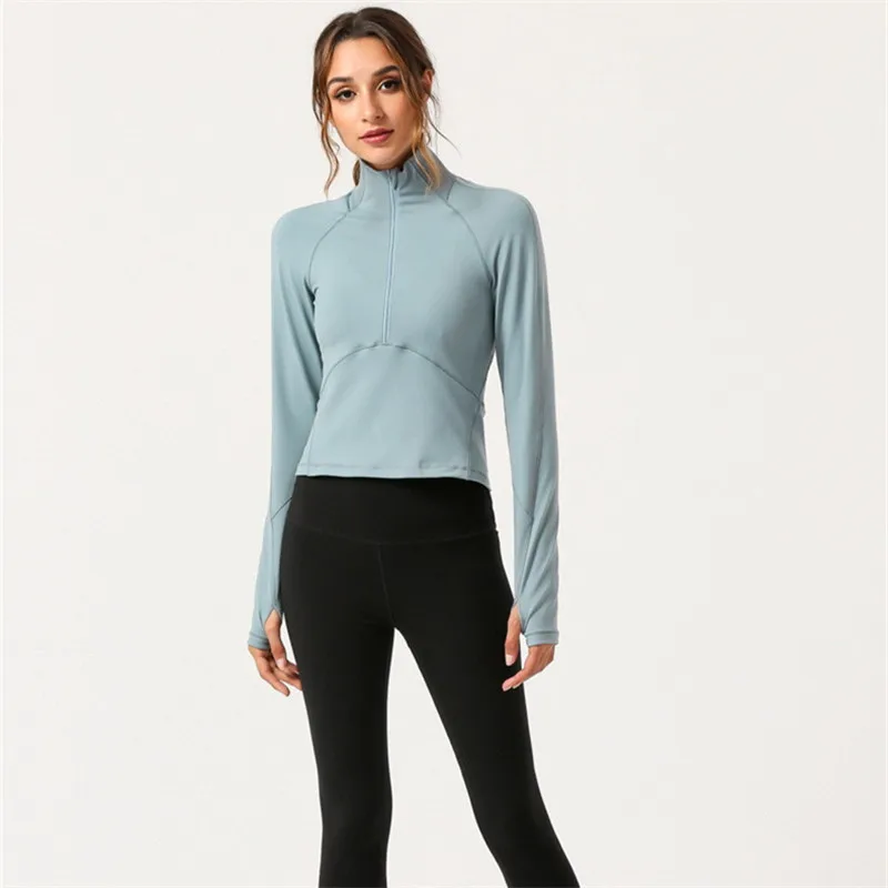 2020 spring new half zipper Top women's sports shirt T-shirt yoga clothes jacket open back long sleeve fitness jacket women