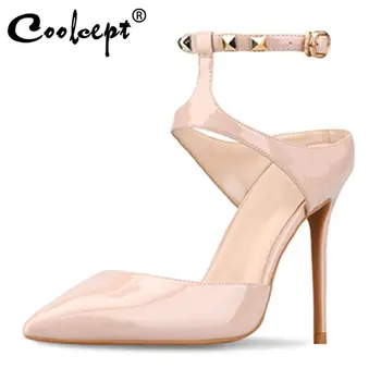 

Coolcept Pu Leather Women Sandals Sexy Western Women Shoes Pointed Toe Ankle Strap Super High Heels Party Zapatos Size 34-45