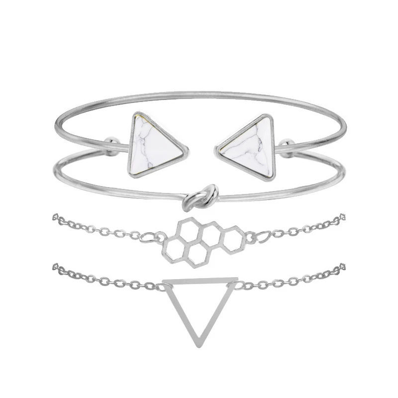 B0046SL 4 шт./лот, богемные, золотые, серебряные, треугольные, лунные браслеты со стрелками, набор, браслеты для женщин, браслет с подвеской регулируемый, ювелирные изделия, вечерние, подарок - Окраска металла: B0046SL