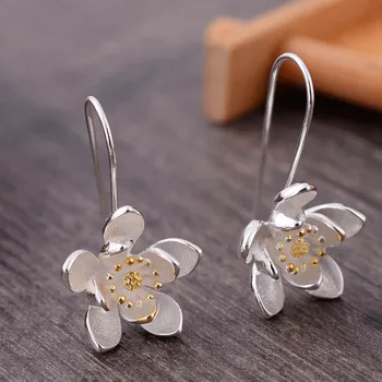 

Boho Female Small Sunflower Earrings Fashion 100% Real 925 Sterling Silver Earrings Women Hanging Dangle Earrings