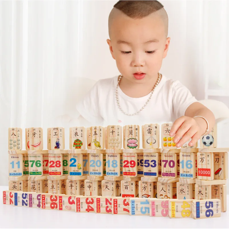 

MWZ CHILDREN'S Toy Wooden Building Blocks Mathematics Animal Chinese Characters Learning Domino Educational Toy