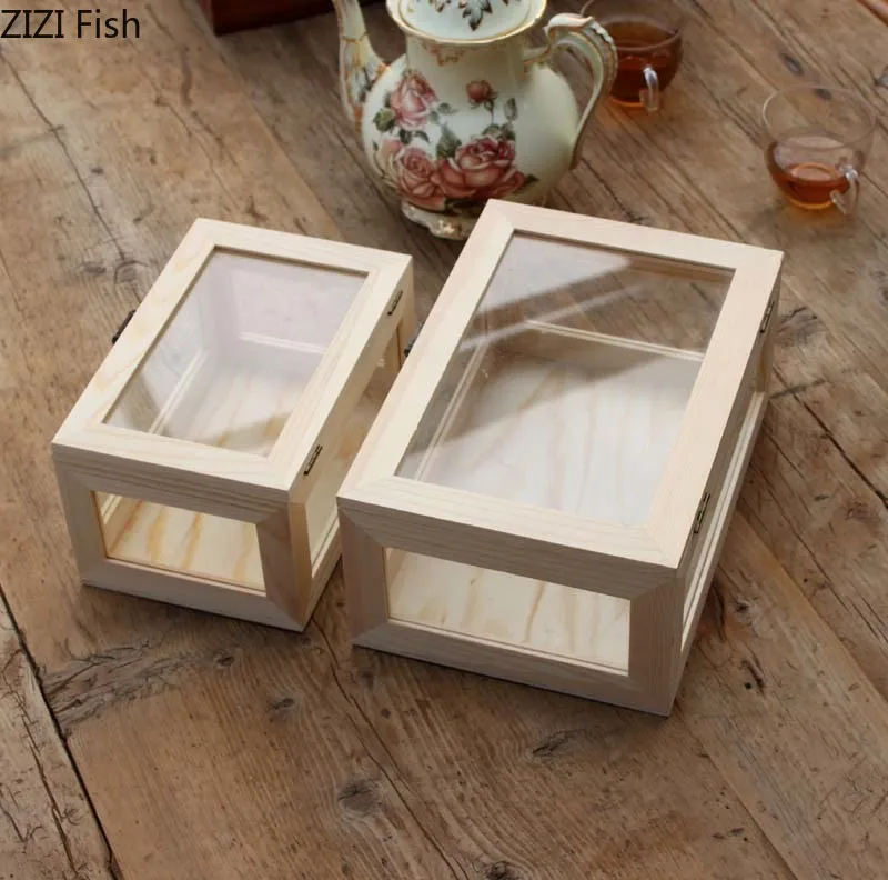 Китайский ящик для хранения деревянный ящик стеклянная коробка/стеклянная крышка плюс четыре стороны стекла в общей сложности 5 сторон с замком