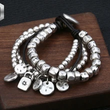 S999 ноги Серебряный Личность ретро старый творческий 3d Жесткий Серебряный переплетение многослойная кожаная веревка браслет для мужчин и женщин