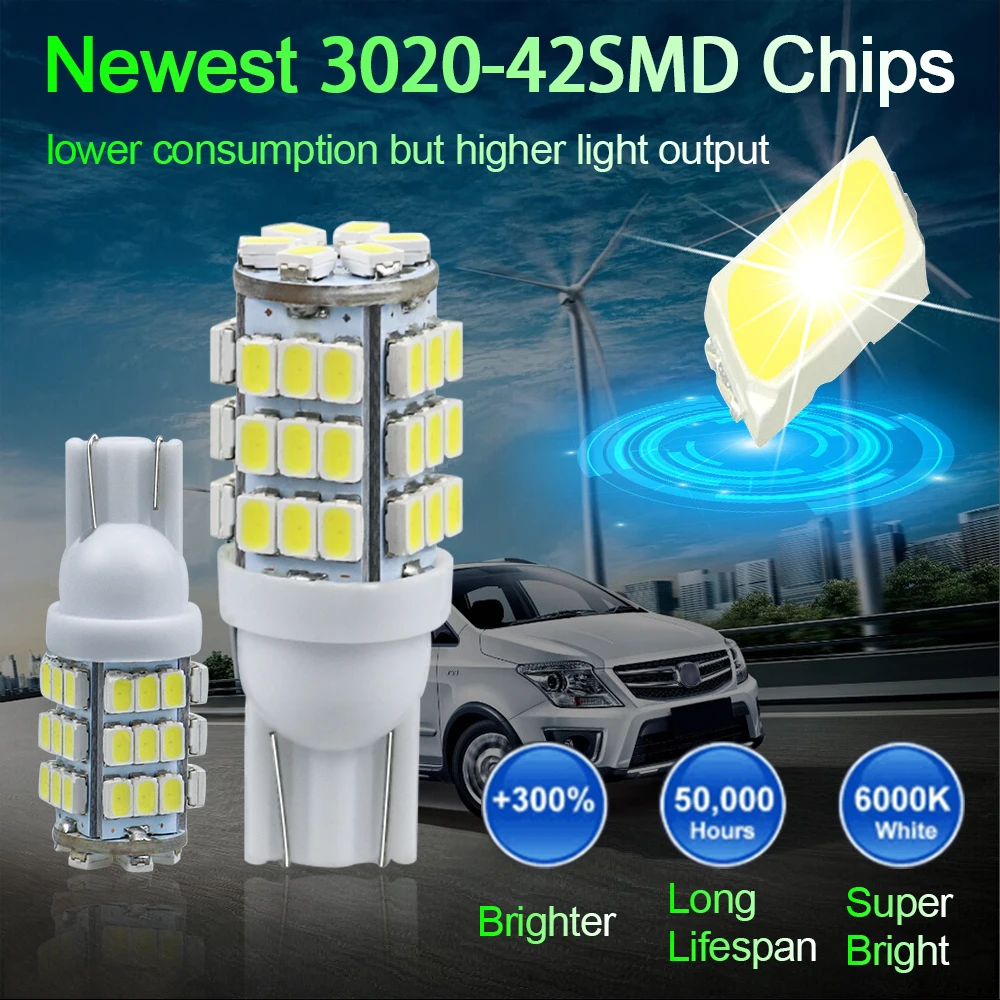 100 шт. T10 194 168 W5W Автомобильная лампочка 3020 42SMD авто Интерьер светильник чтения парковка купол Боковой габаритный фонарь светильник багажник белый 12В оптом