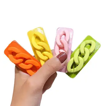 

1Pcs Girls Women Rectangular Leather Chain Hairpin Rubber Texture Cute Bright Color Female Hairpin Hair Accessories
