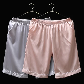 2PCS 남자 실크 반바지 잠옷 새틴 바지 두꺼운 실크 잠옷 여름 남성 잠옷 바지 부드러운 Nightwear 새틴 잠자는 반바지