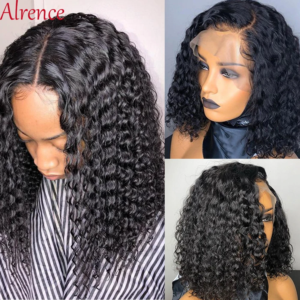 

Lace Front Human Hair Wigs For Black Women Malaysian Deep Wave Bob Lace Front Wig With Baby Hair wet and wavy hd Transparent