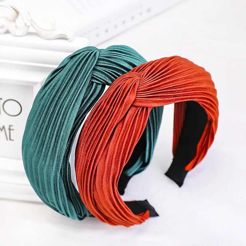 Korean Cross Knot Hairband for Women Solid Color Headband Simple Plicated Fabric Turban Headwrap Girls Hair Accessories