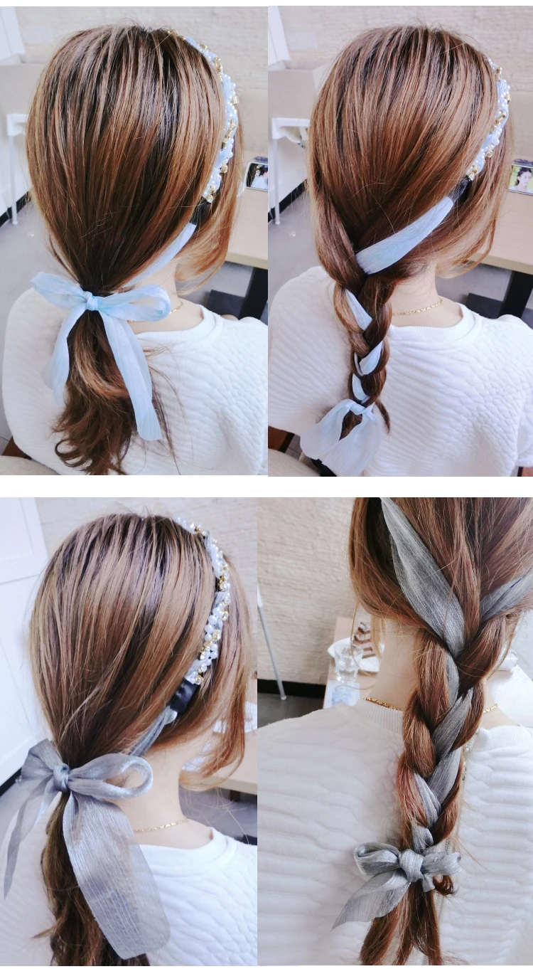 Korean-style Sweet Headband South Korea Ribbon Bandage Cloth Hair Bands Japanese Korean Pearl Headband Hair Accessories Braided