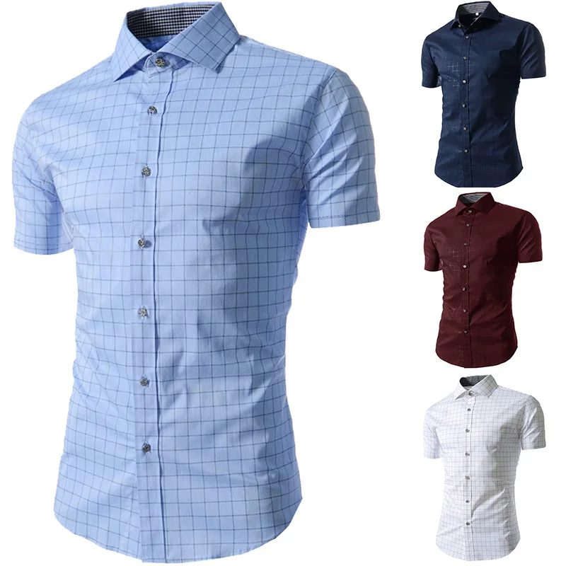 

Summer New Small Plaid Shirt Men Short Sleeve Mens Casual Shirts Button Down Chemise Homme Shirt Male