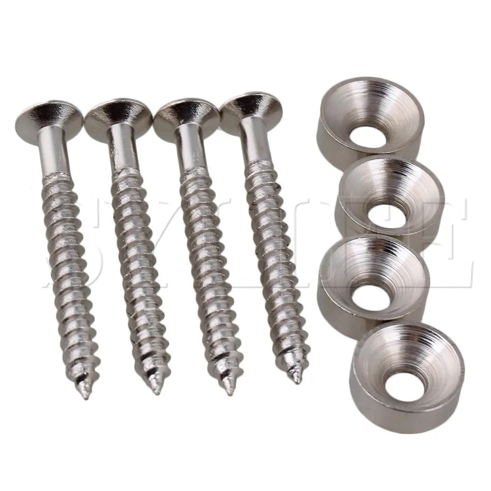 1 SET OF 4 GUITAR BASS NECK JOINT FERRULES & SCREWS CHROME | Спорт и развлечения