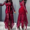 Women Long Sleeve Bow Belted Irregular Hem Hollow Lace Sexy Bodycon Long Dress Fashion Women Dress Office Lady Dress Vestido NEW ► Photo 2/6
