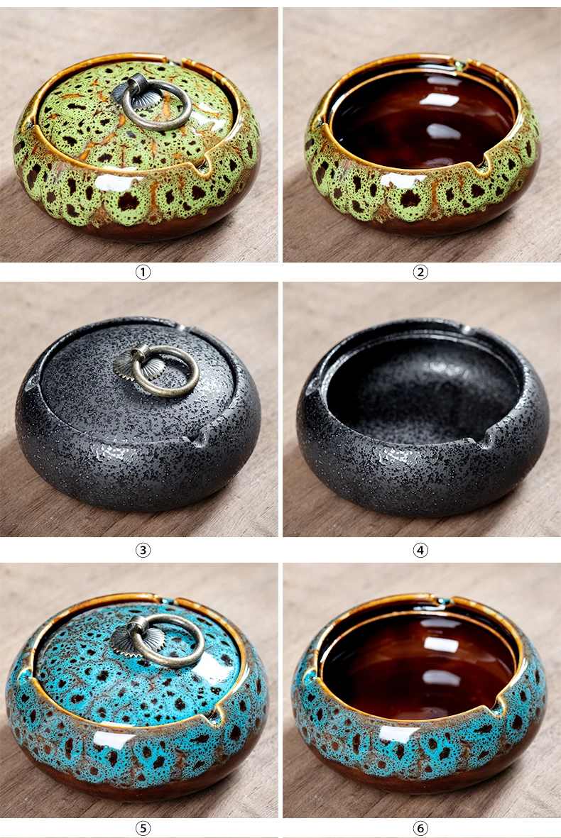 Round Ceramic Ashtray Living Room Anti Fly Ash with Lid Ashtray Cigar Ashtrays Home Decoration Accessories Send Boyfriend Gift for ceramic ashtray cigarettes ashtray
