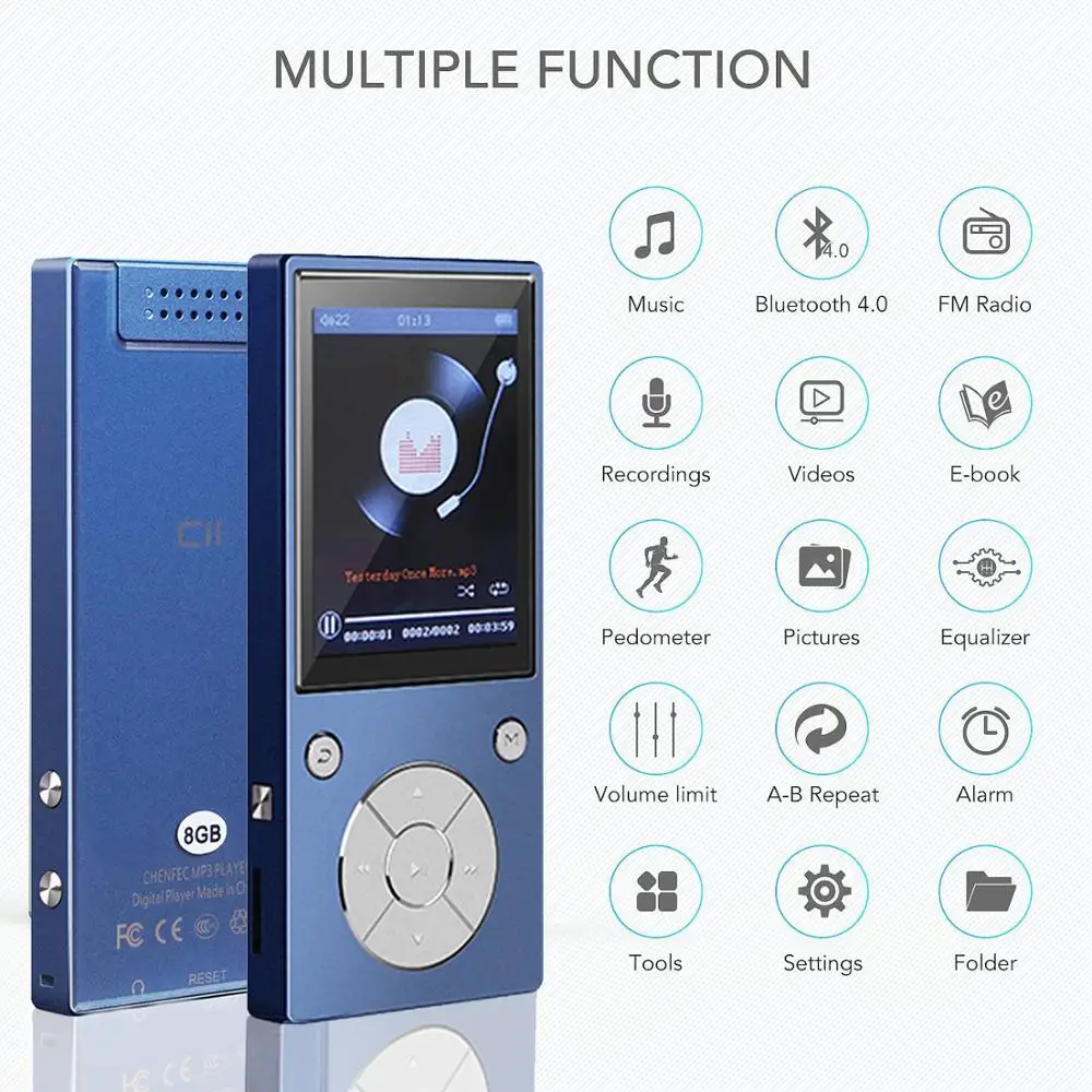Mp3 плеер с Bluetooth динамиком металлический музыкальный без потерь FM радио