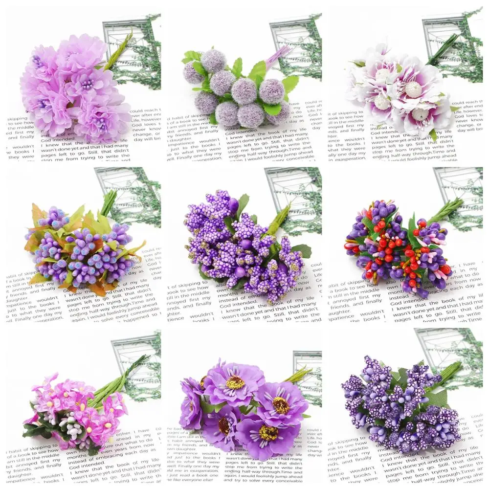 Purple Flower Cherry Stamen Berries Bundle for DIY Decor and Crafting