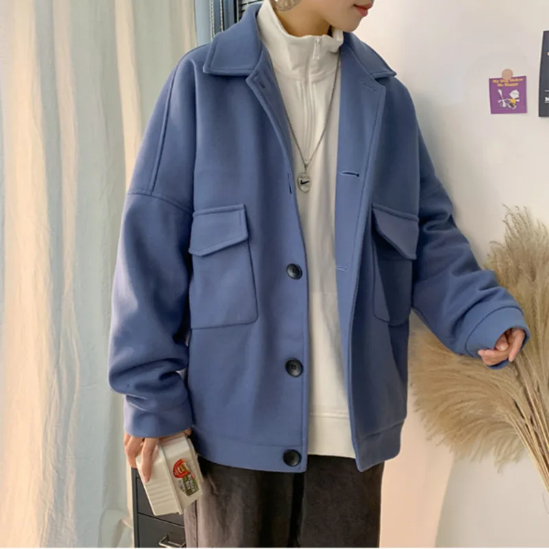 

2020 Autumn And Winter Men's New Fashion Casual Young Solid Color Loose And Simple Jacket Coat Size M-2XL