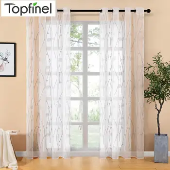 

Topfinel Elegant Yarn Bedroom Curtains for Kitchen Natural Embroidered Sheer Curtains for Living Room Modern Window Treatments