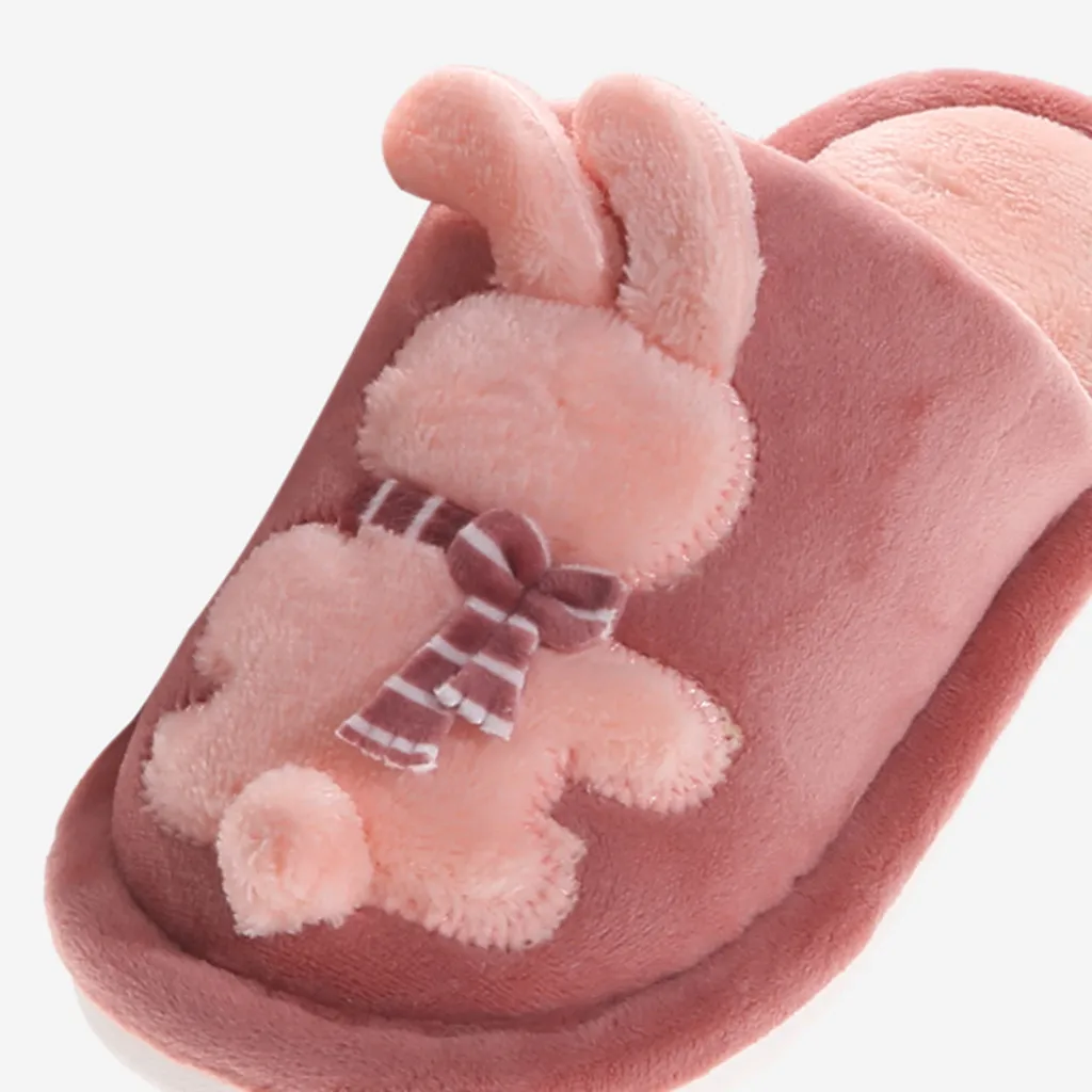 Детские милые теплые домашние тапочки из хлопка с кроликом; домашняя обувь для мальчиков и девочек; утепленные детские Тапочки