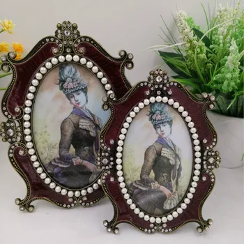 

1PCS Wine Red Diamond Pearl Metal Picture Frames Wall Photo Frame