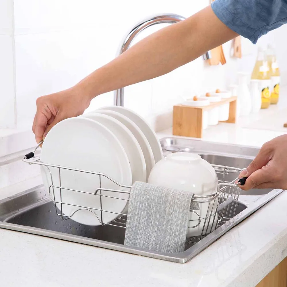 

Expandable Over Sink Dish Drying Rack Stainless Steel Kitchen Storage Basket Drain Holder Fruit Rustproof Bowl Dish Glass Rack