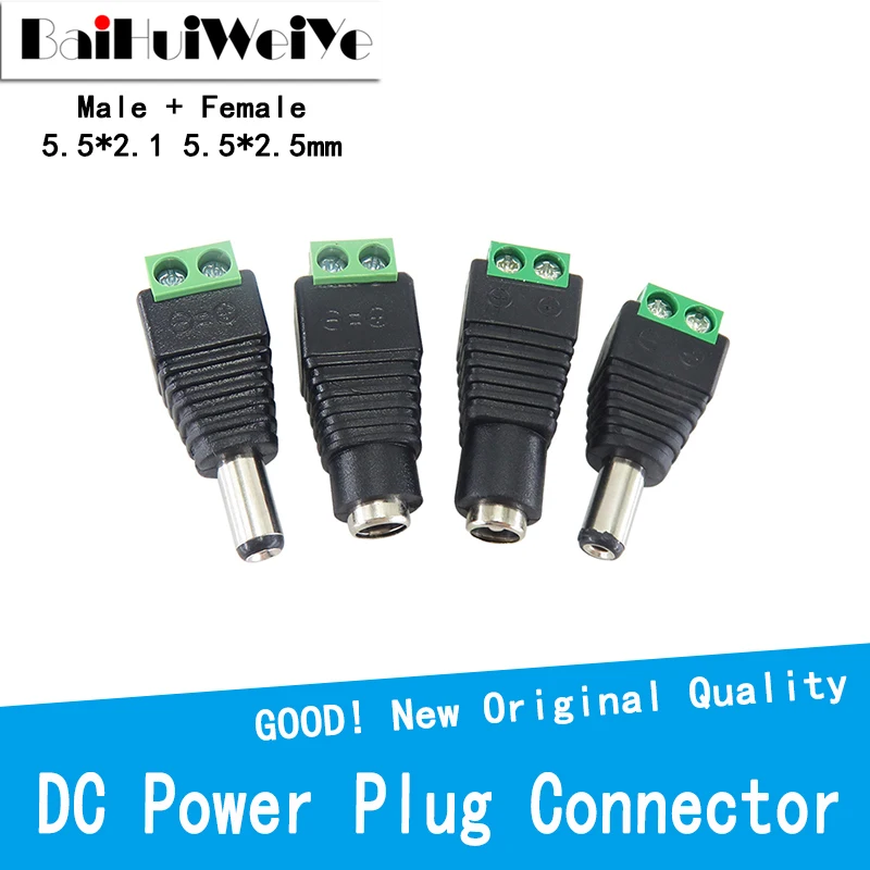 5-100Pcs DC Power Jack Adapter Connector Plug Led Strip Female Male 2.1x5.5mm US 
