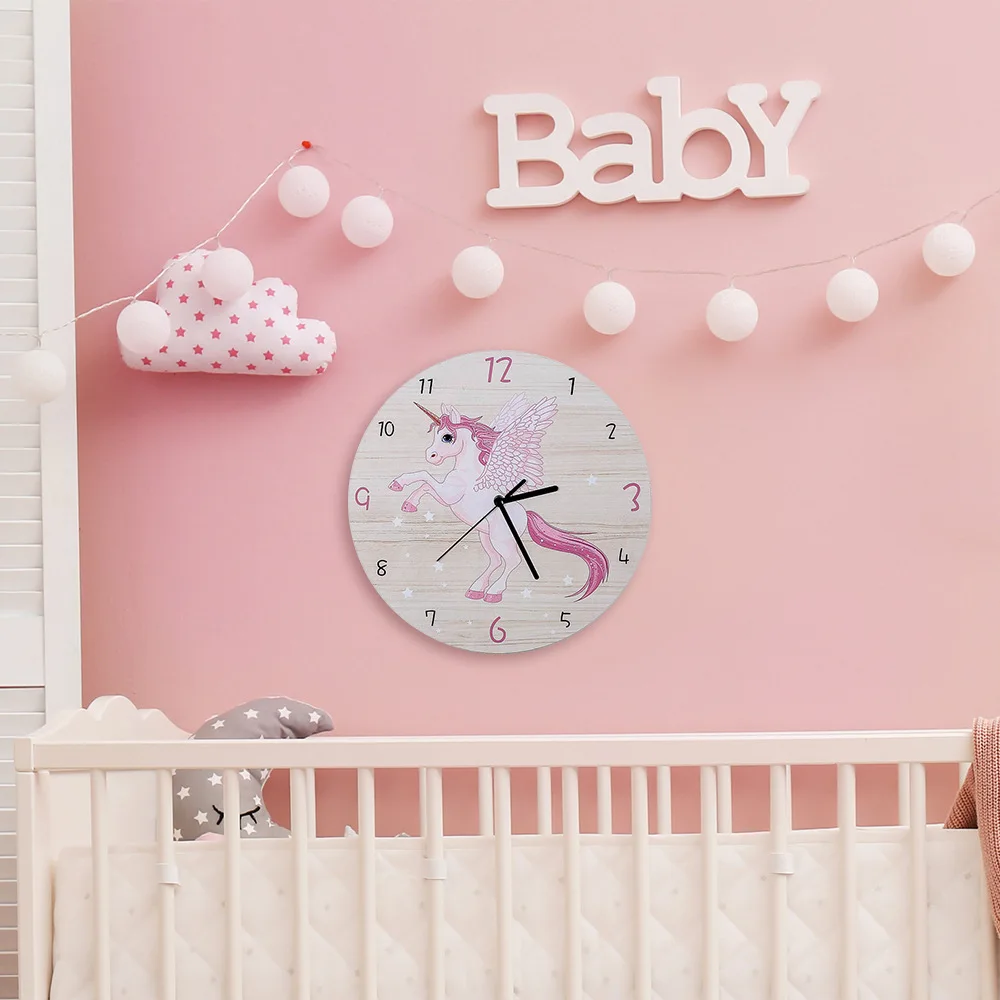 Настенные часы с мультяшным розовым единорогом, современный дизайн, тихая детская комната, настенные часы, домашний декор, гостиная, спальня, художественный дизайн - Цвет: WKC001