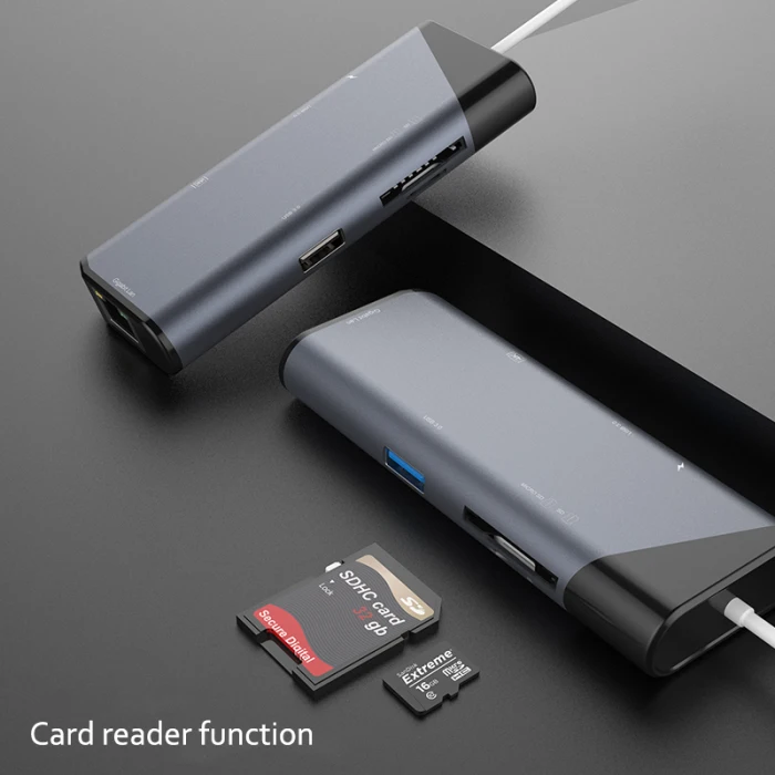 Многопортовое «7-в-1 концентратор Тип с разъемами типа C и USB3.0 4K HDMI устройство для чтения карт SD TF Ethernet-адаптер док-станция VH99