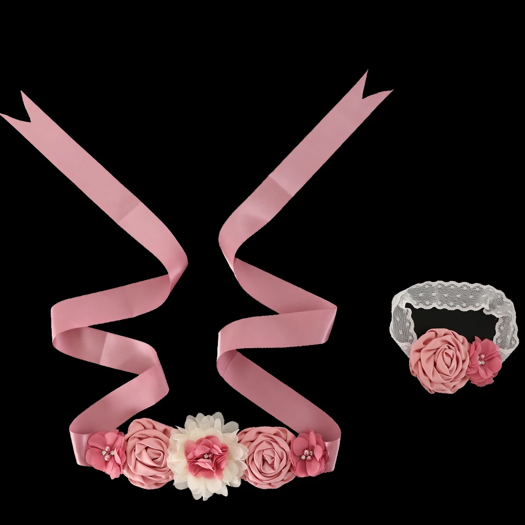 1 комплект, пояс для беременных, пояс, повязка на голову, открытая, для душа, для фотосессии, реквизит, цветок, для невесты, подружки невесты, костюм, аксессуары для взрослых и детей - Цвет: Dark Pink 2