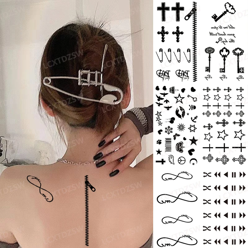 Fake Tattoo Word Infinite Cross Zipper Back Tattoos Body Art Waterproof