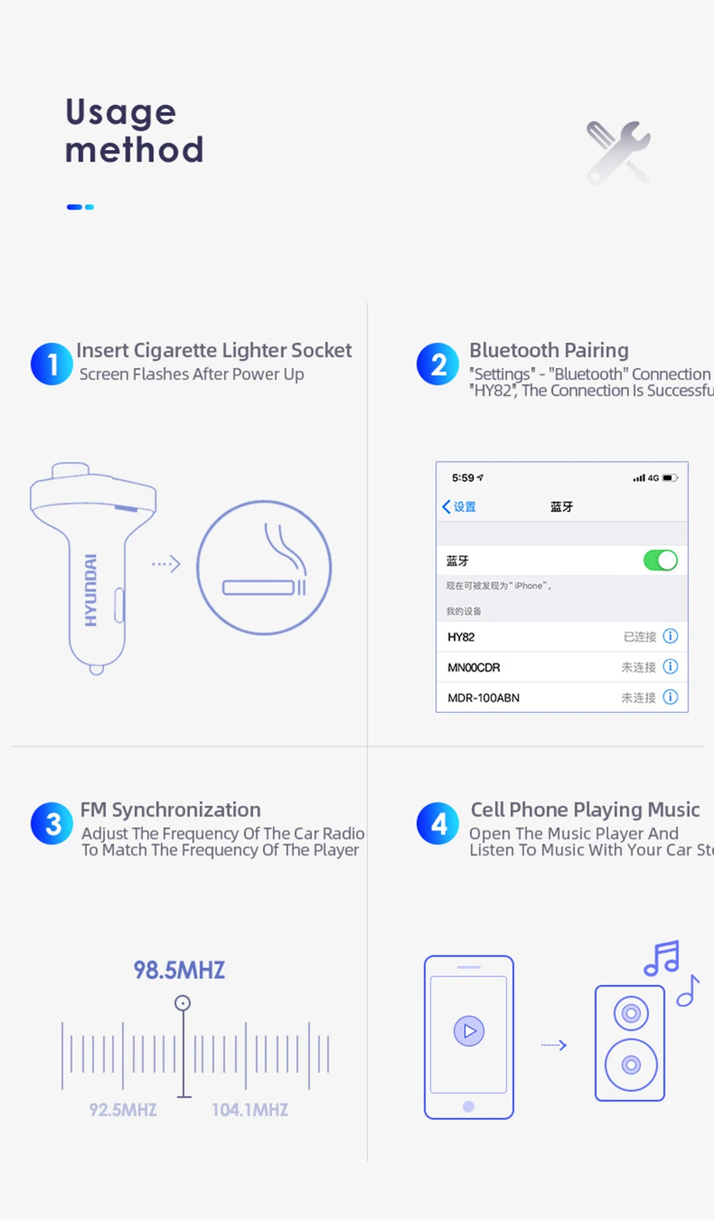 MP3-плеер Bluetooth Dual USB быстрое автомобильное зарядное устройство QC 3,0 для телефона в автомобильном комплекте Bluetooth fm-передатчик модулятор аудио Автомобильное зарядное устройство