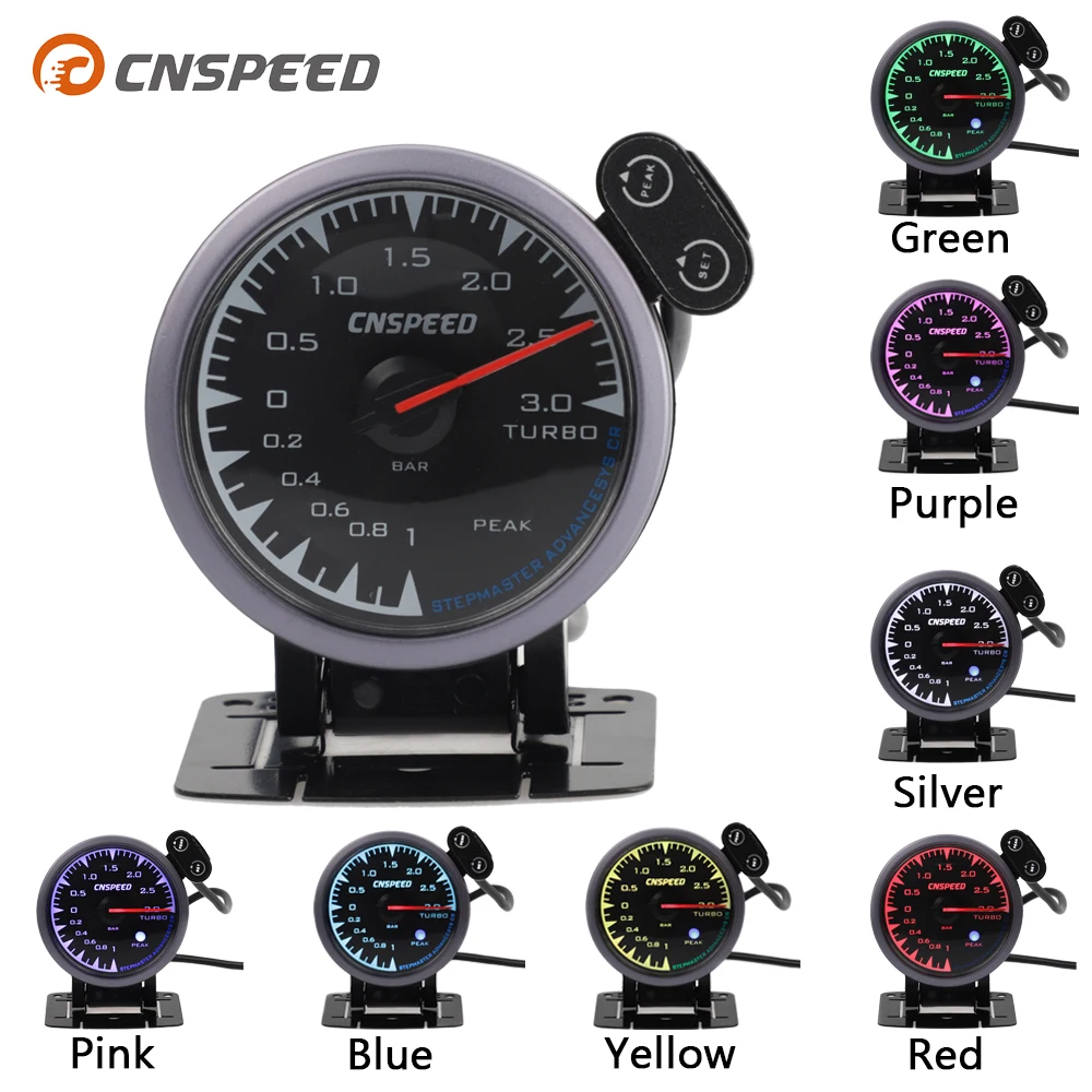 

CNSPEED 0 ~ 3 bar 7 Colors LED 12V Racing Car Turbo Boost Gauge Meter For Honda Auto Gauge Car Meter With Sensor POD Universal