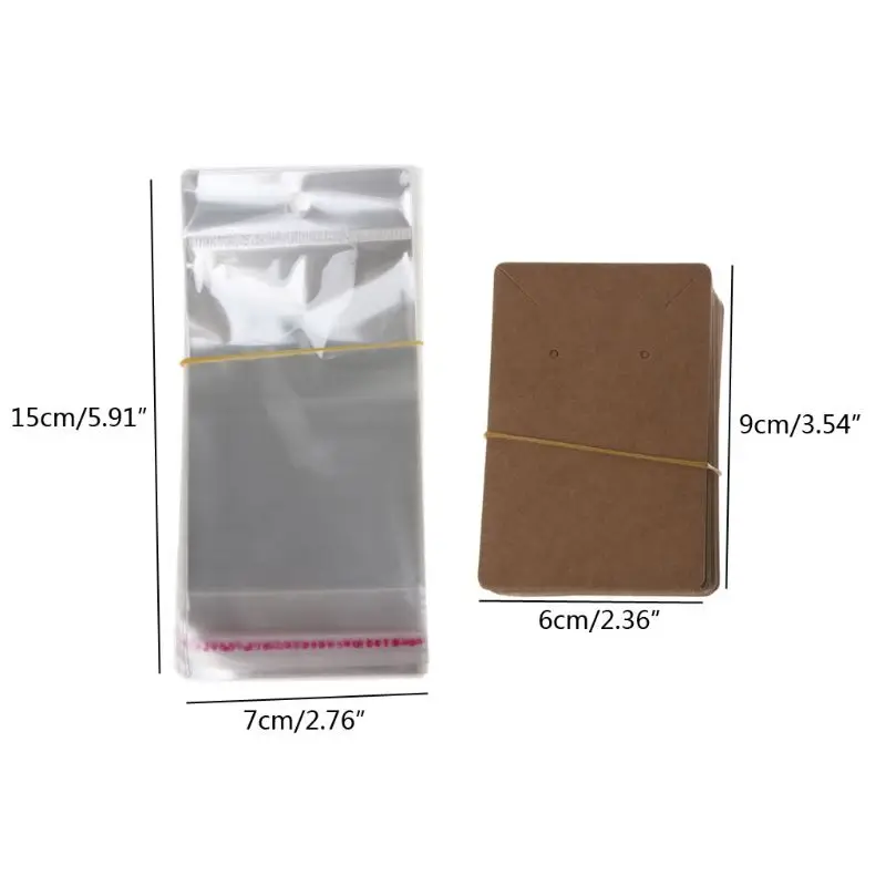 

R58E 100Pcs Blank Kraft Paper Jewelry Packaging Card Tags Used For Necklace Earring Display Cards with 100Pcs Self-Seal Bags