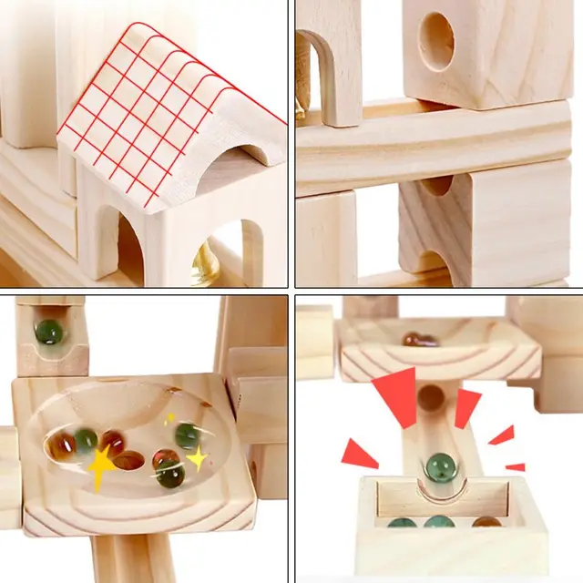 60pcs Wooden Marble Track Assembly Building Blocks Run Maze Ball Puzzle Children Educational Toys Kids Gift 4