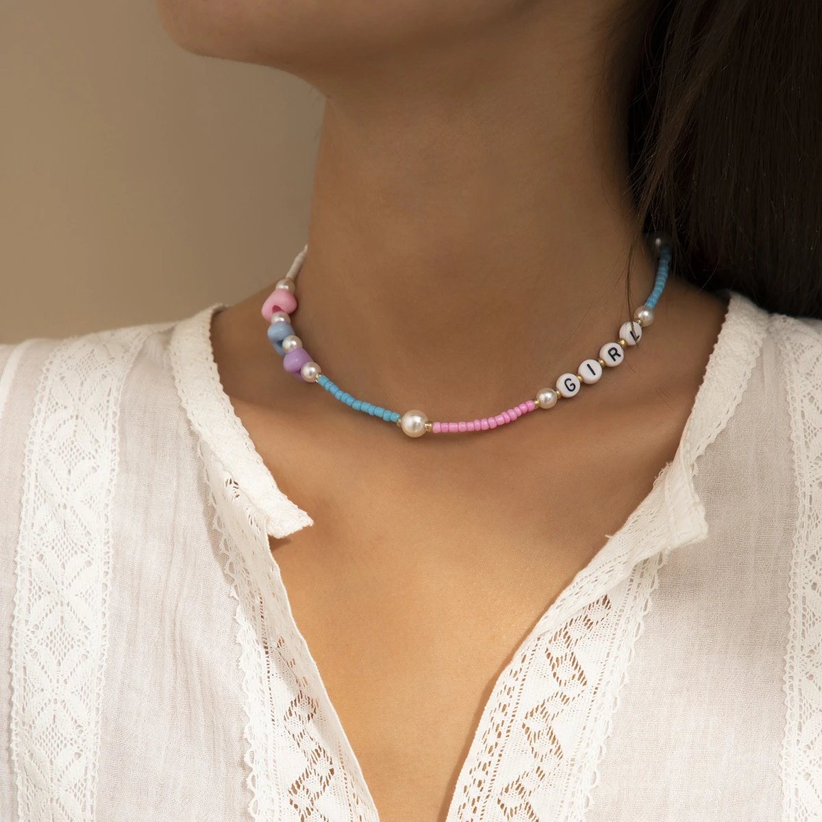 Gargantilla con letras de abalorios coloridas para mujer, Collar a la moda, con dije inicial, para regalo de fiesta, novedad de verano 2021| Collares tipo gargantilla| - AliExpress