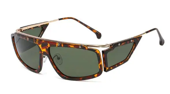 leopard green Модные женские солнцезащитные очки с боковым щитом, винтажные роскошные солнцезащитные очки больших размеров, дизайнерские солнцезащитные очки для женщин, мужские большие очки - Цвет линз: leopard green