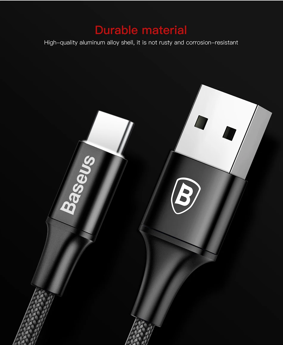 Baseus usb type-C кабель USB C для samsung S9 S10 светодиодный кабель освещения type C для huawei P30 Lite Pro USB-C кабели для мобильных телефонов