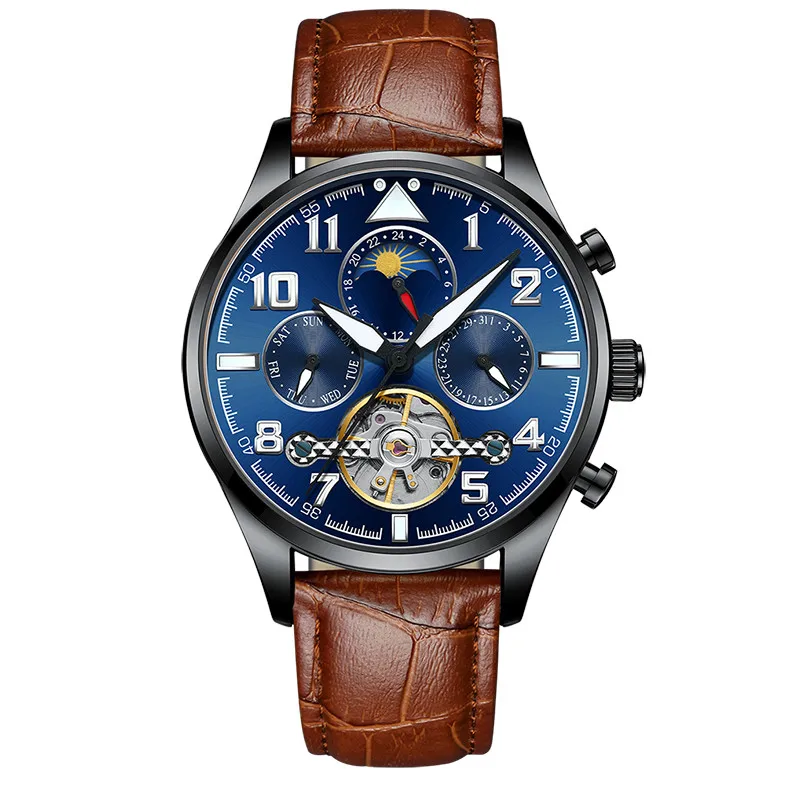 AILANG Tourbillon механические часы мужские наручные автоматические Ретро часы мужские водонепроницаемые черные полностью стальные часы Montre Homme - Цвет: 05