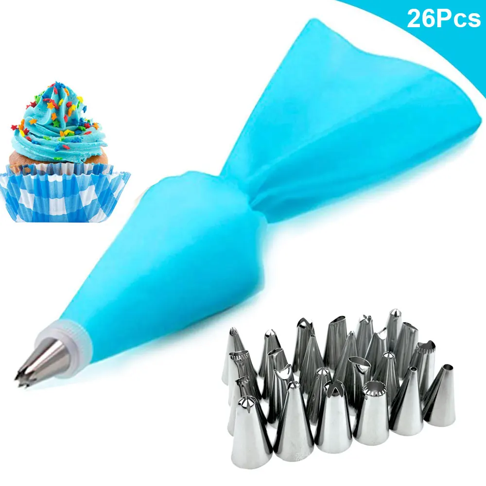 8/26Pcs/Set Silicone Pastry Bag Tips Kitchen Cake Icing Piping Cream Cake Decorating Tools Reusable Pastry Bags+24 Nozzle Set