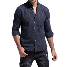 GustOmerD, осенне-зимняя рубашка для мужчин, брендовая, качественная, чистый хлопок, в полоску, с длинным рукавом, мужские рубашки, одноцветная, облегающая, Повседневная рубашка для мужчин