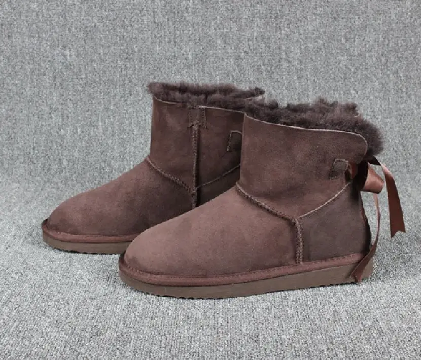 Женские зимние классические зимние ботинки на меху теплые ботинки с бантом высокого качества женские зимние ботинки в австралийском стиле теплая женская обувь botas - Цвет: photo color