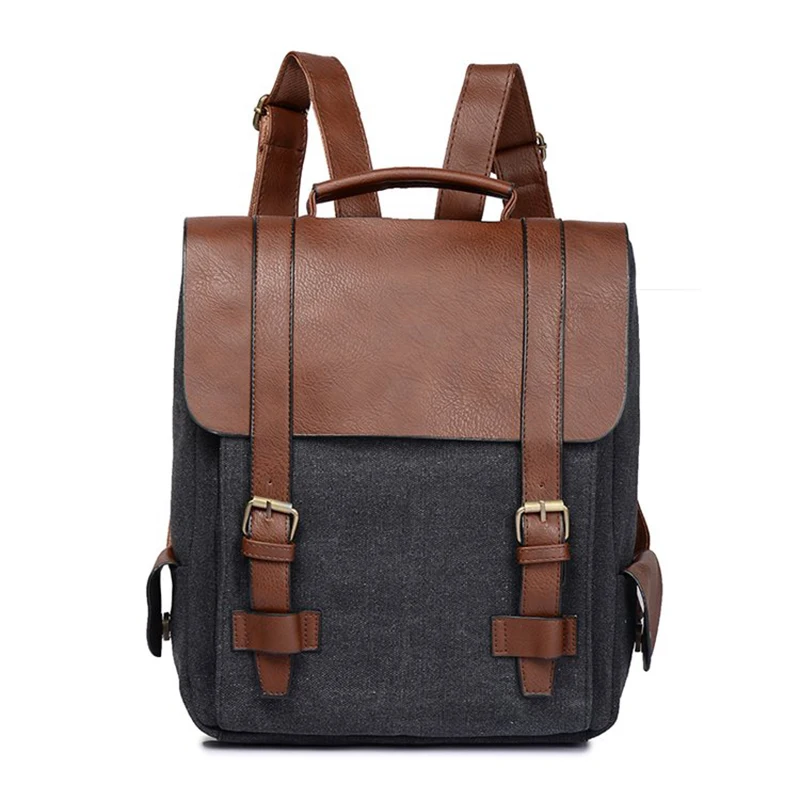 Canvas Black Модный винтажный мужской рюкзак wo из искусственной кожи, школьные сумки для девочек-подростков, школьный рюкзак, коричневый, черный, мужской рюкзак wo - Цвет: Canvas Black