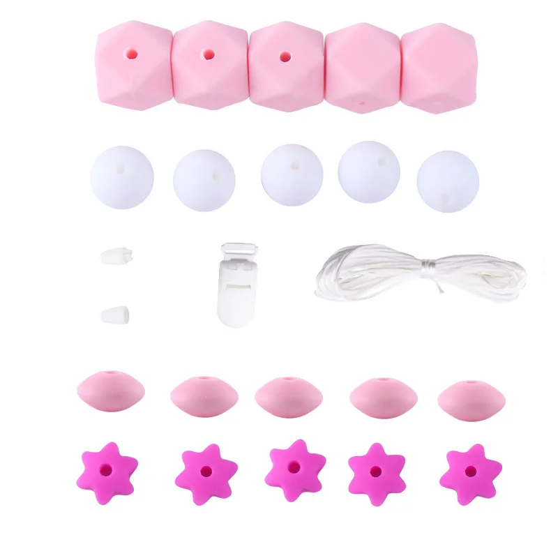 

XCQGH Silicone Beads Set DIY Pacifier Clip Chain BPA Free Silicone Feather Nursing Teething Necklace Accessories Teethers