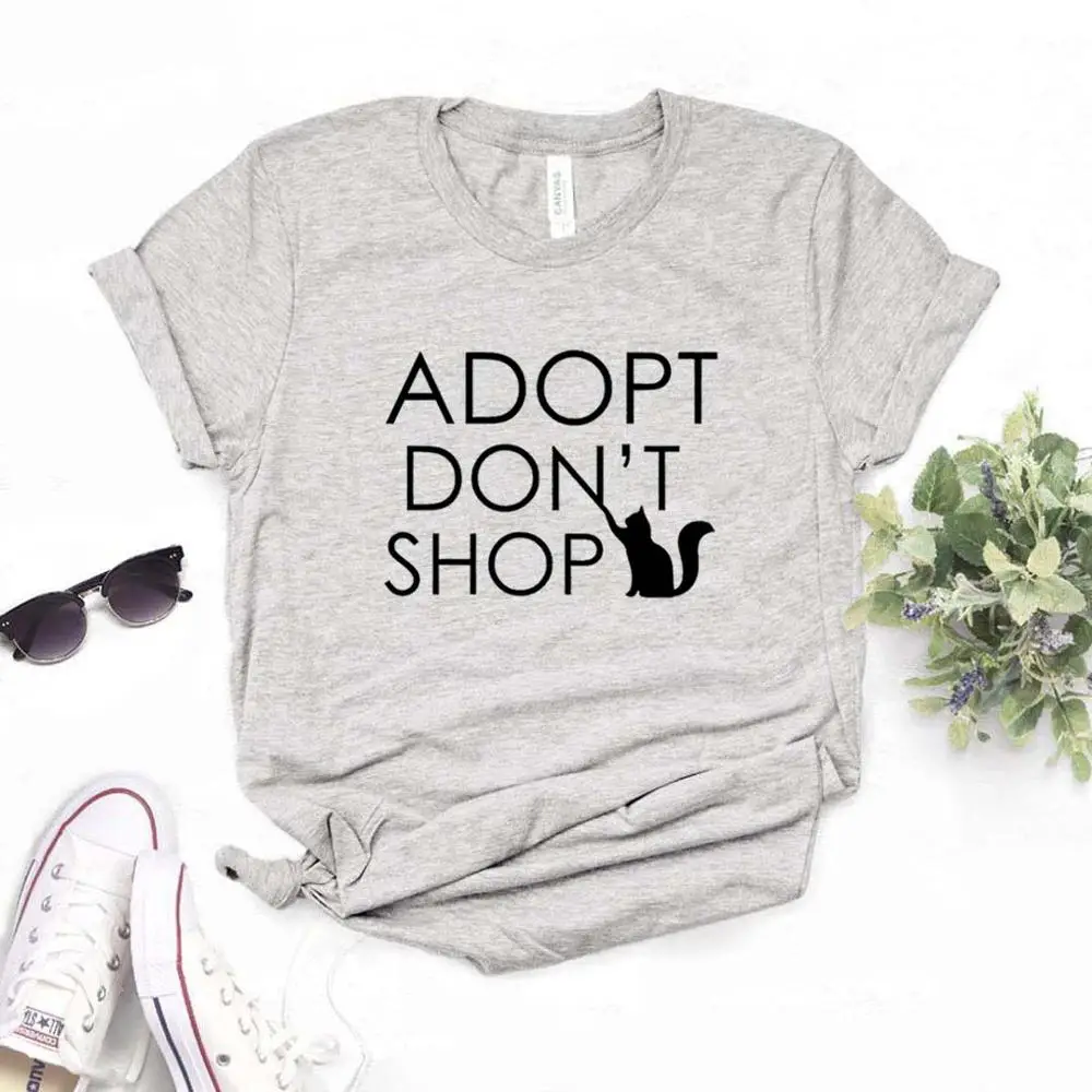 Adopt Don't Shop Save animals Cat, женские футболки, хлопковая Повседневная забавная футболка для леди, Йонг, топ, футболка, хипстер, 6 цветов, NA-894