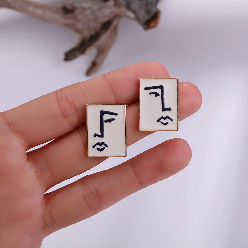 Южнокорейские креативные абстрактные линии лица геометрические серьги гвоздики