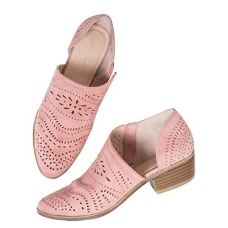 Pink Популярные женские босоножки для отдыха в европейском и американском стиле; сезон весна-осень; обувь на низком каблуке с перфорацией; Размеры 35-43 - Цвет: Pink