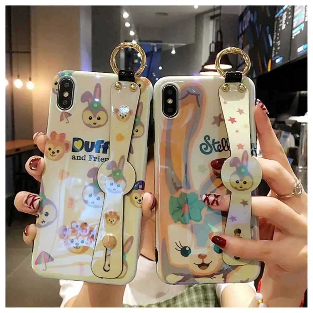 

Japan cute Duffy bear ballet rabbit wrist bracket high quality blu-ray silicone cover for iphone MAX XS XR 7 8plus X phone cases