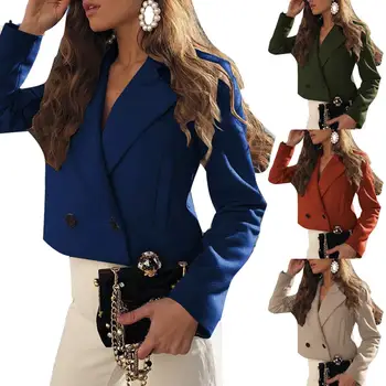 

Fashion Jacket Women Winter Wool Coat Long Sleeve Lapel Warm Woolen Blazer Jacket Short Coat Solid Suit Suitable for shopping